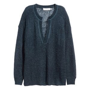 H&M Women’s Dark Blue Deep V Neck Long Sleeve Sweater Pullover Sweatshirt Size L